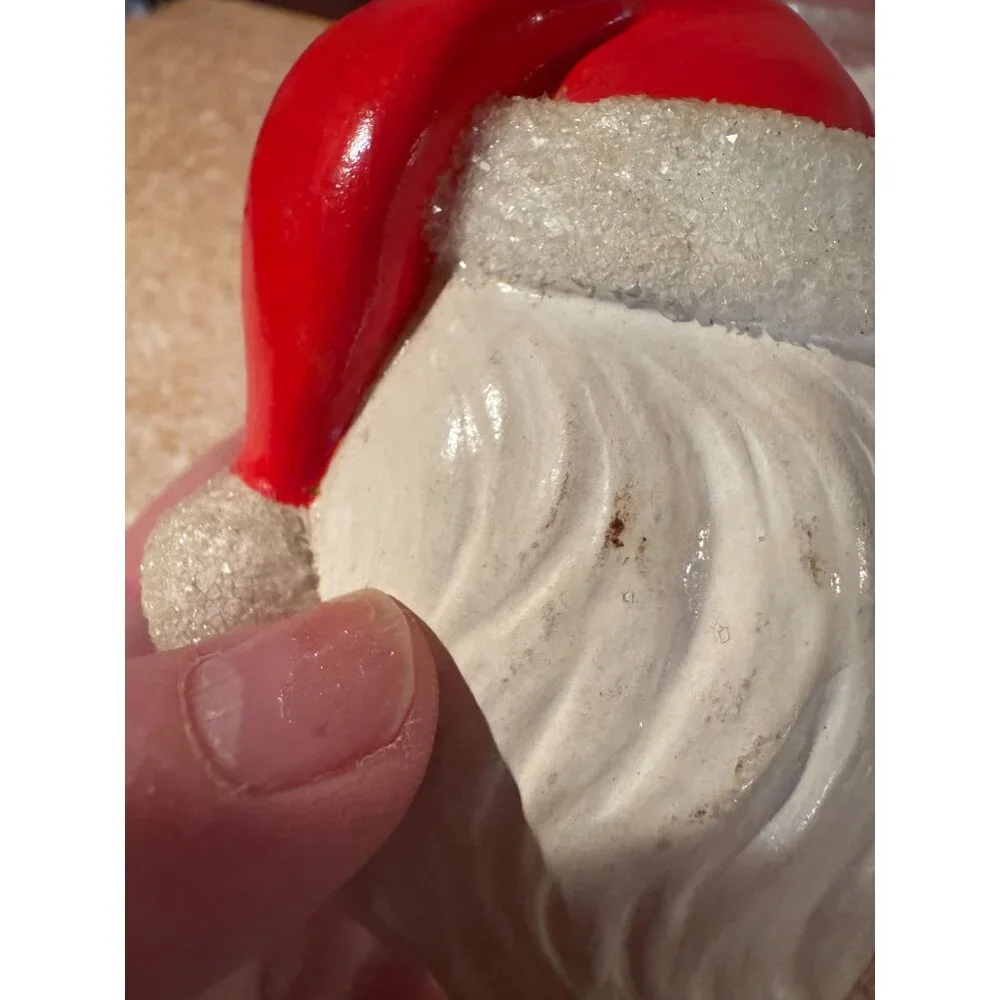 Vintage‎ 1980 Santa Head Ornament – Glitter Trim, Hand-Painted Details 🎅✨